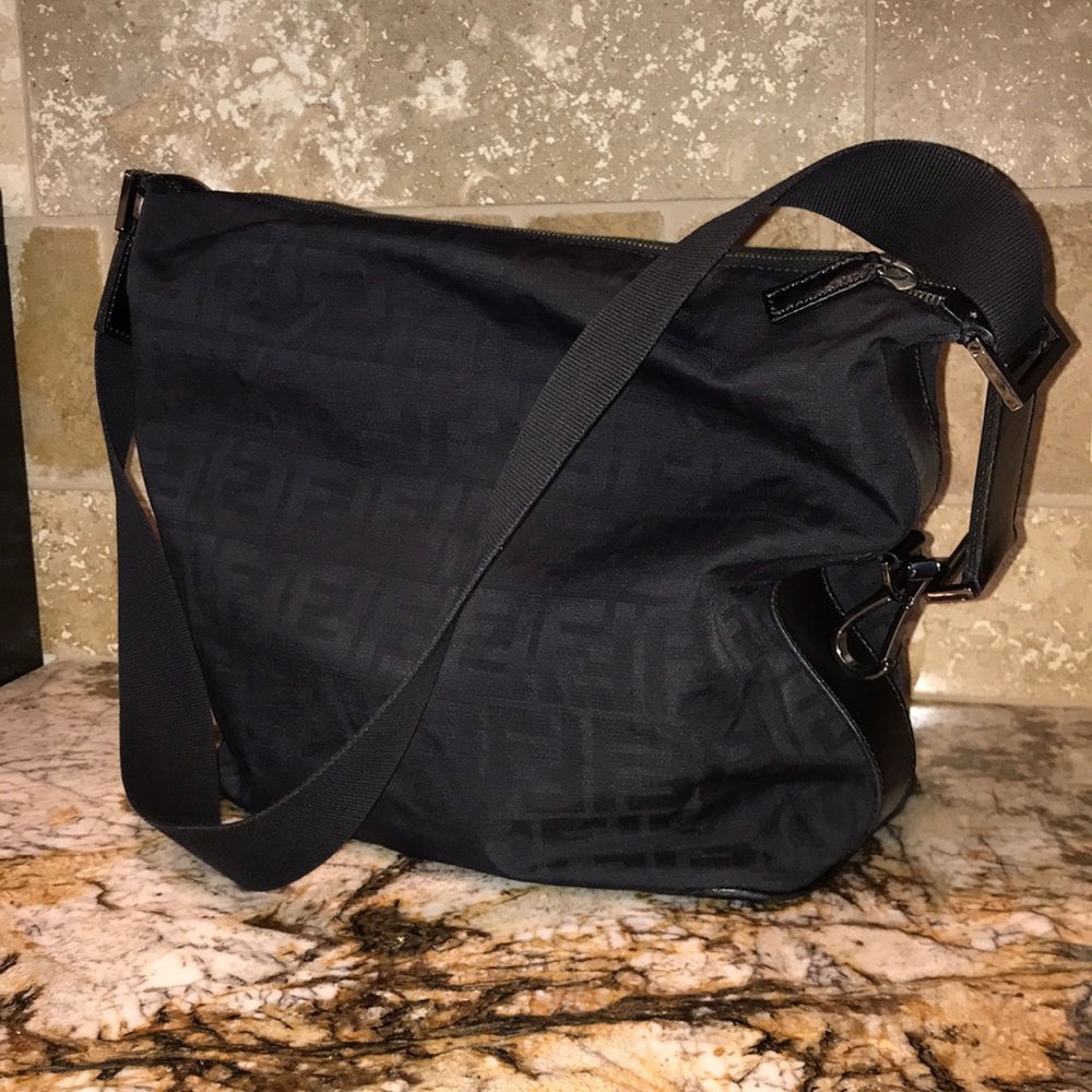 Black FF Fendi Zucca Nylon Jacquard and leather Bag